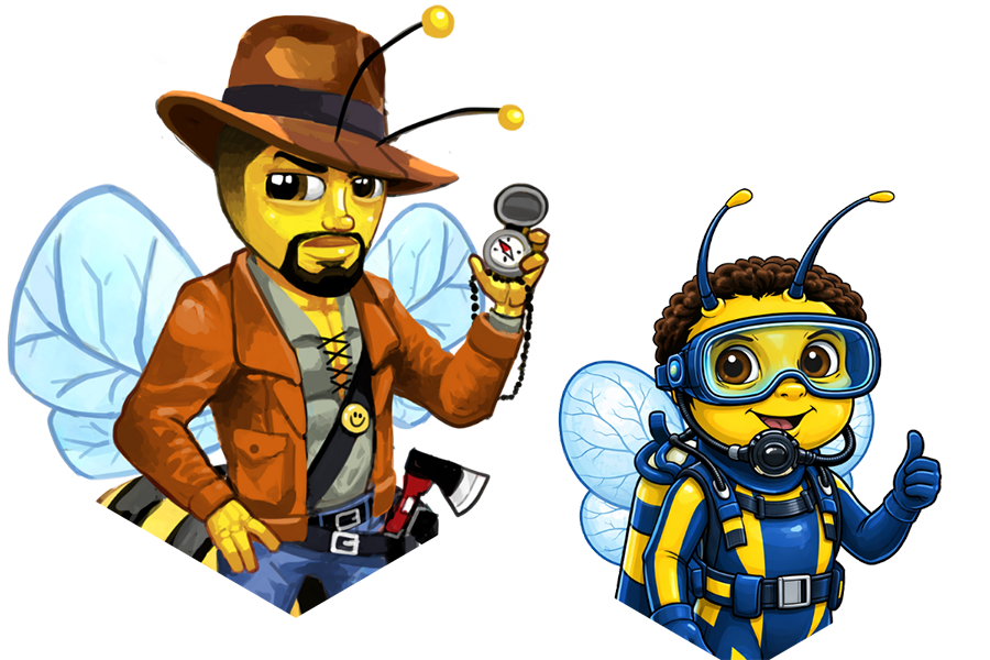 Digby and Scoo-Bee exploring the 7 C's